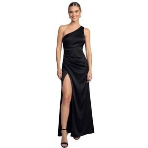 Lulus Dreaming of Elegance One Shoulder Satin Maxi Dress Black Small NWT